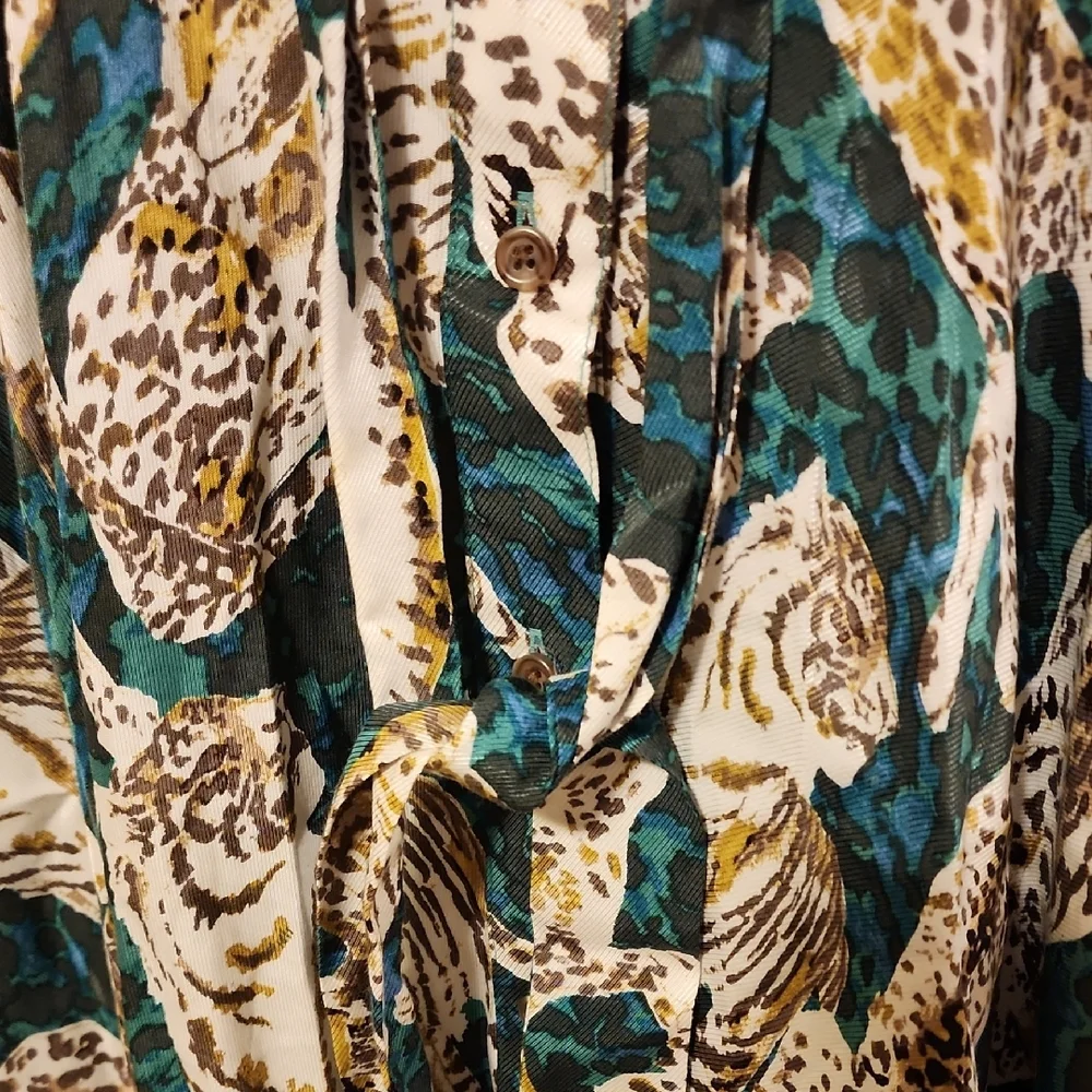 Maeve Teal and White Animal-Print Shirt Dress Medium - Picture 6 of 12